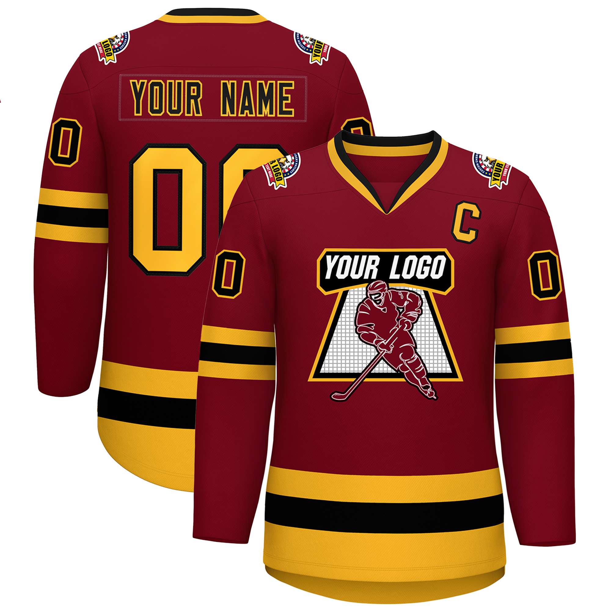 Custom Crimson Black-Gold Classic Style Hockey Jersey