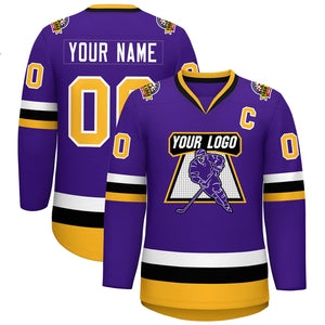 Maillot de hockey de style classique violet or-blanc personnalisé