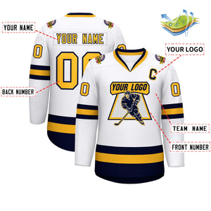 Custom White Gold-Navy Classic Style Hockey Jersey