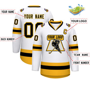 Custom White Black-Gold Classic Style Hockey Jersey