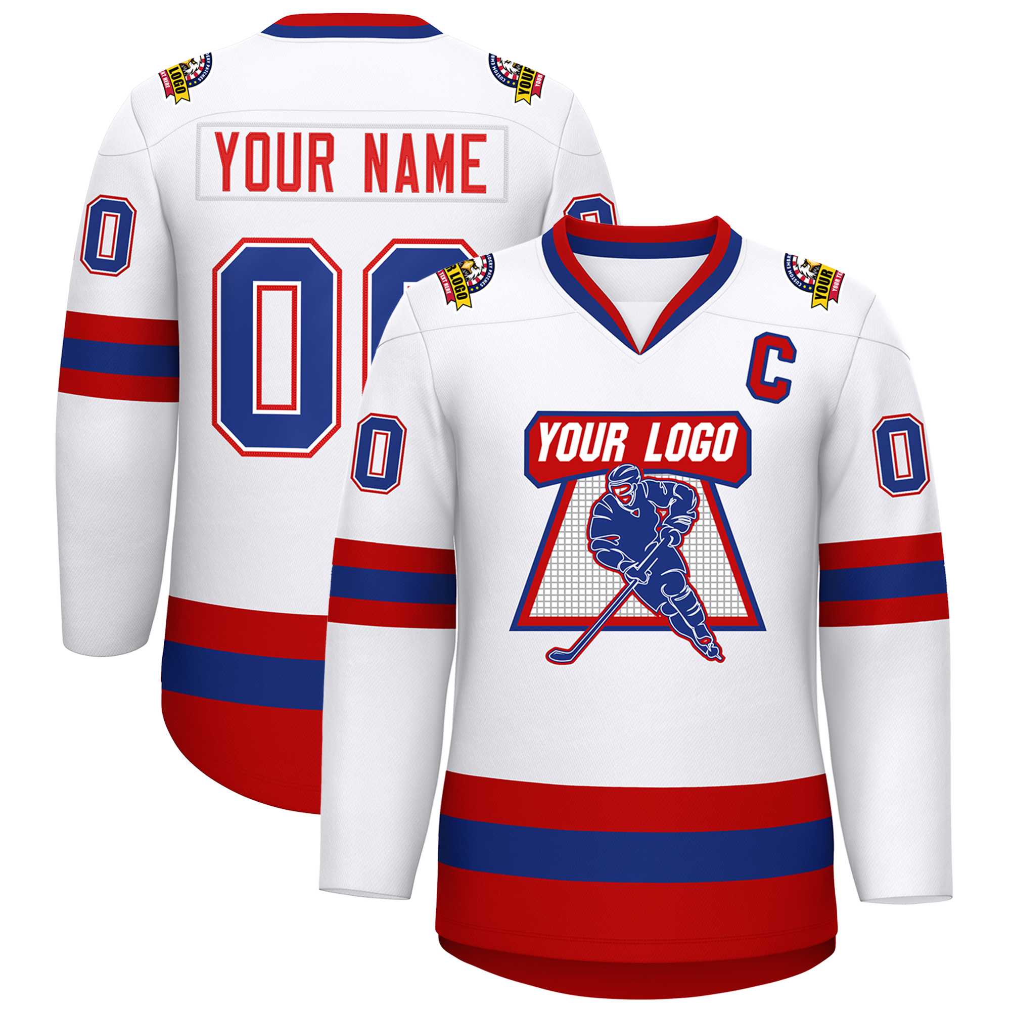 Custom White Royal White-Red Classic Style Hockey Jersey