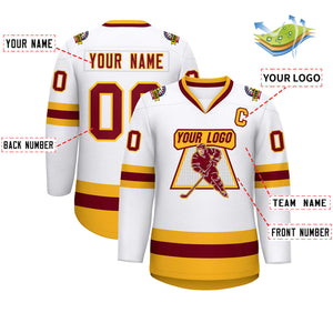 Custom White Crimson-Gold Classic Style Hockey Jersey