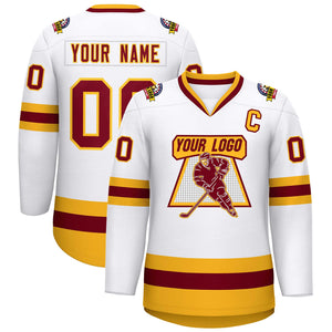 Custom White Crimson-Gold Classic Style Hockey Jersey