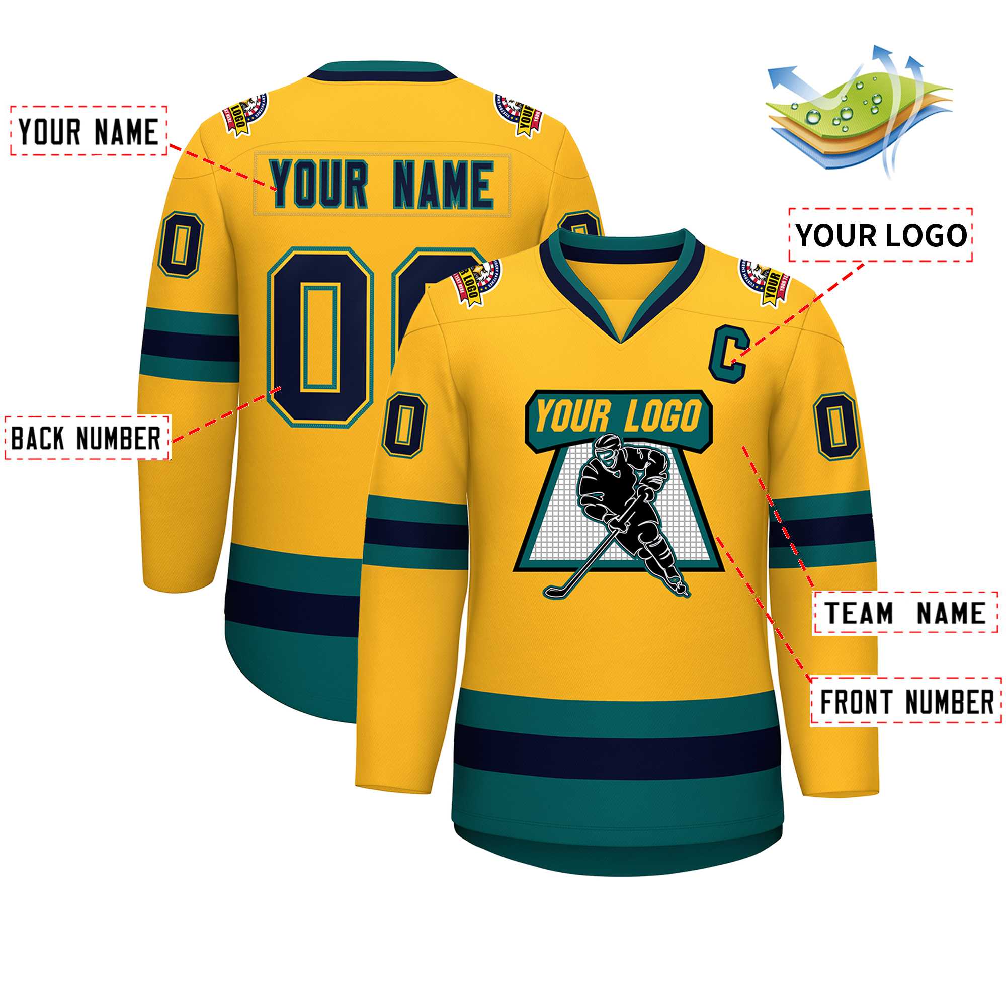 Maillot de hockey personnalisé de style classique Gold Navy Gold-Aqua