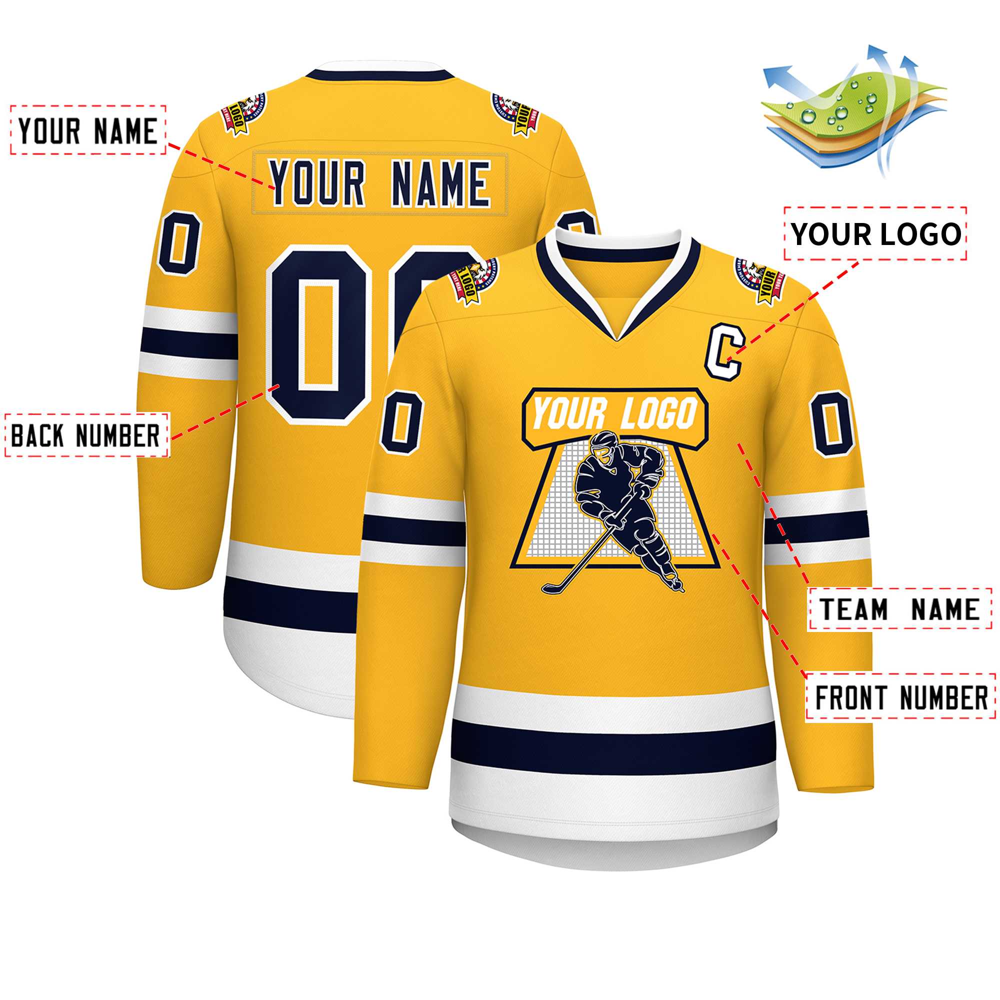 Custom Gold Navy-White Classic Style Hockey Jersey