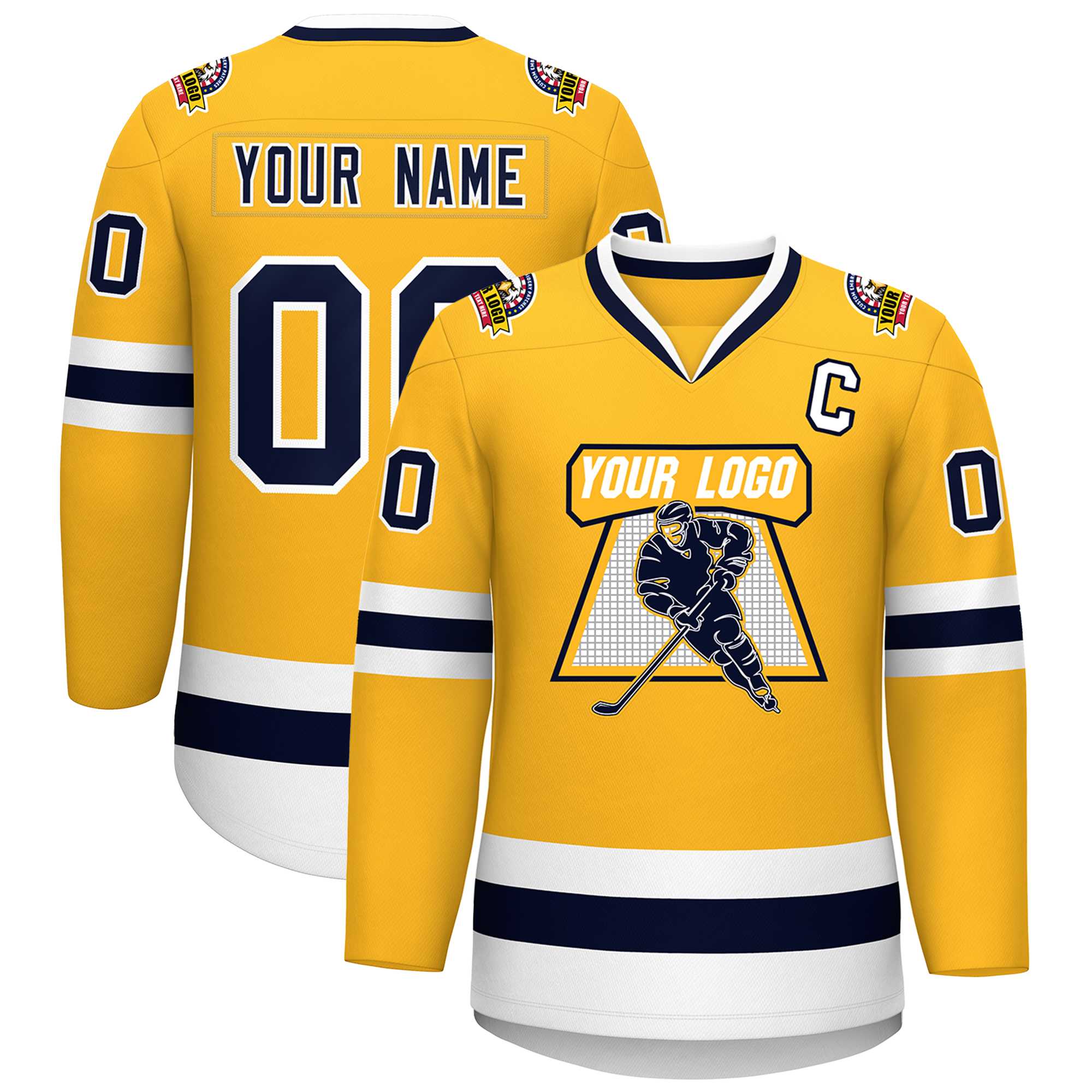 Custom Gold Navy-White Classic Style Hockey Jersey