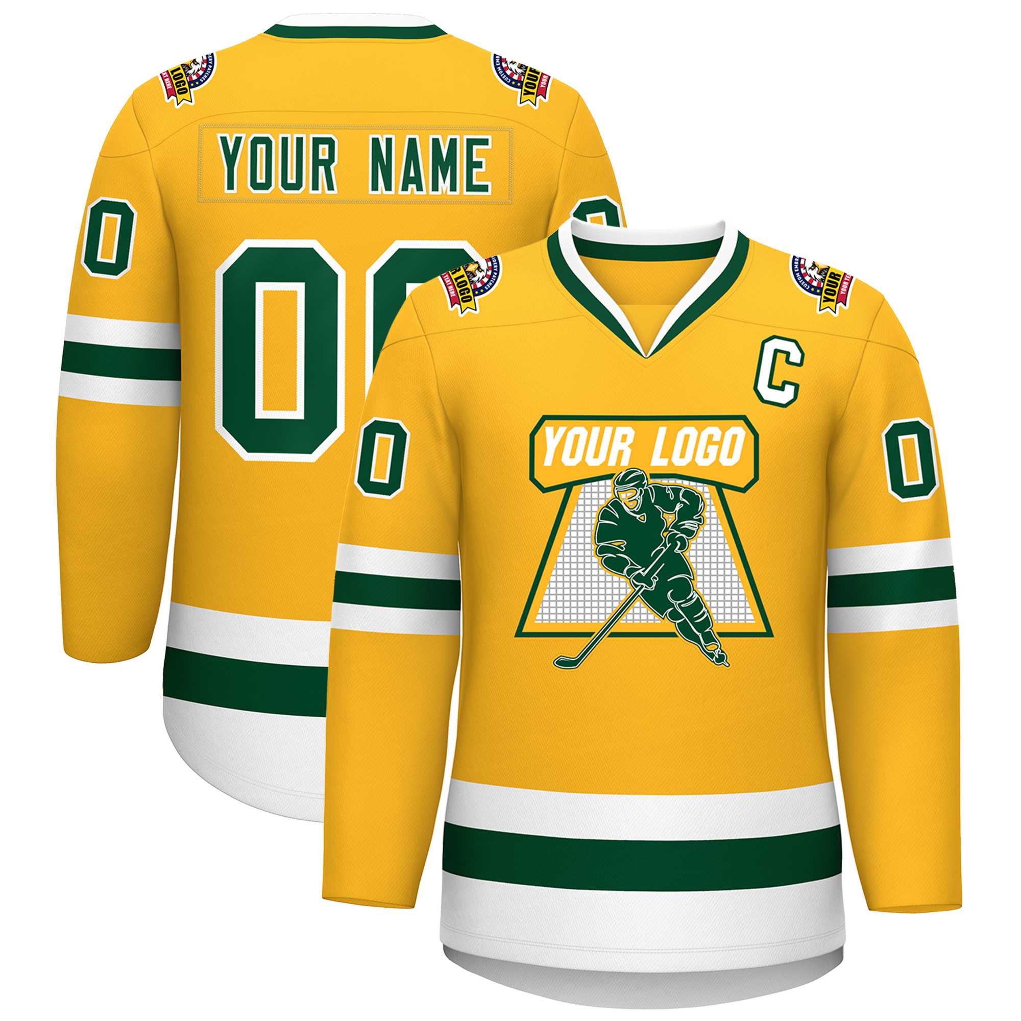 Maillot de hockey de style classique or vert-blanc personnalisé