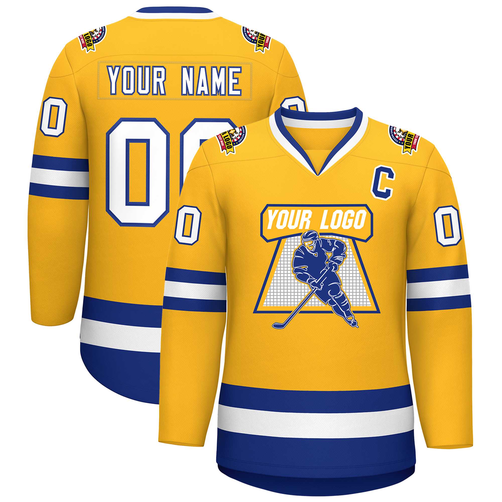 Custom Gold White-Royal Classic Style Hockey Jersey