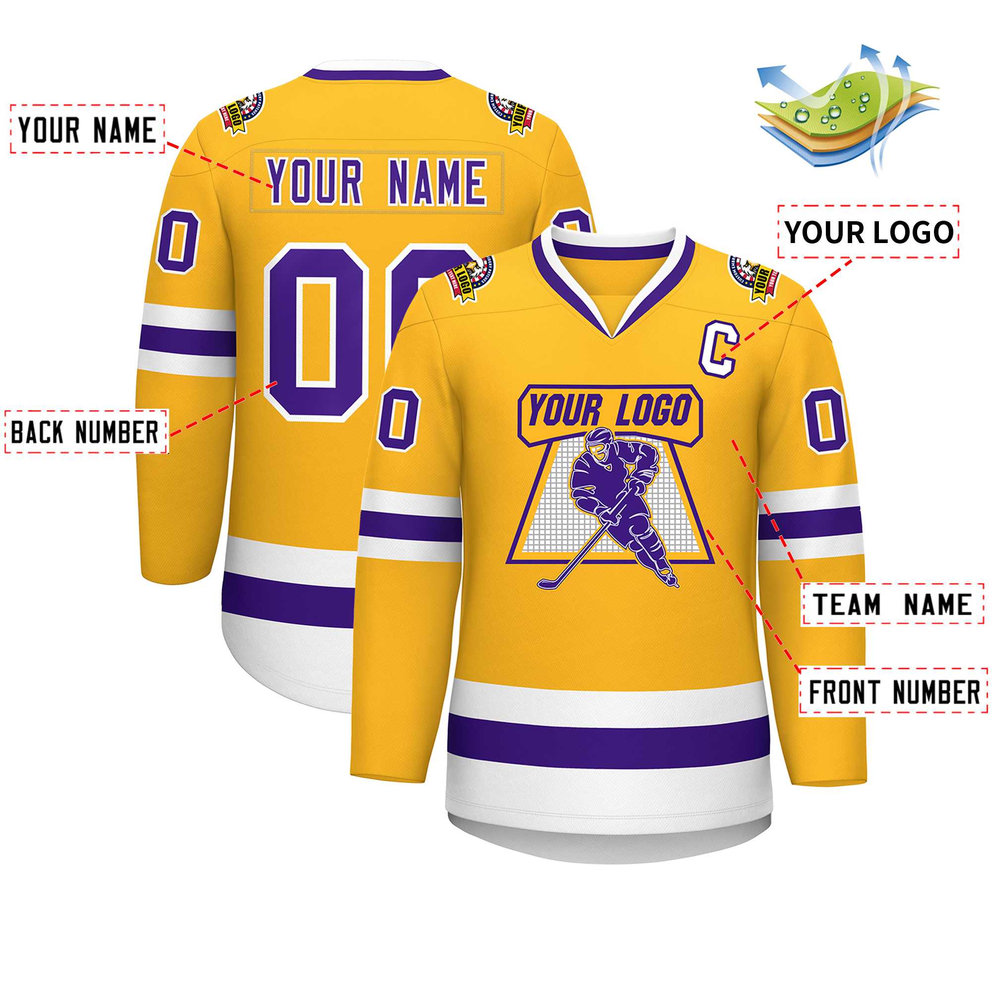 Maillot de hockey de style classique personnalisé or violet-blanc