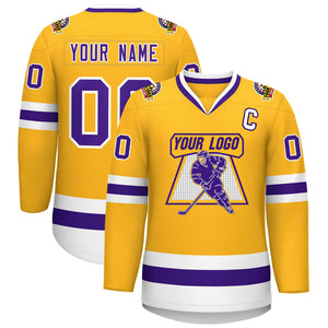 Custom Gold Purple-White Classic Style Hockey Jersey