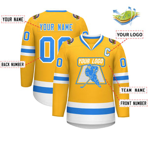 Custom Gold Powder Blue-White Classic Style Hockey Jersey