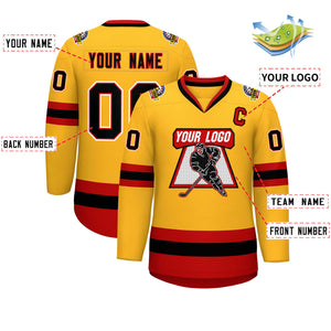 Custom Gold Black Red-White Classic Style Hockey Jersey