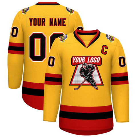 Custom Gold Black Red-White Classic Style Hockey Jersey