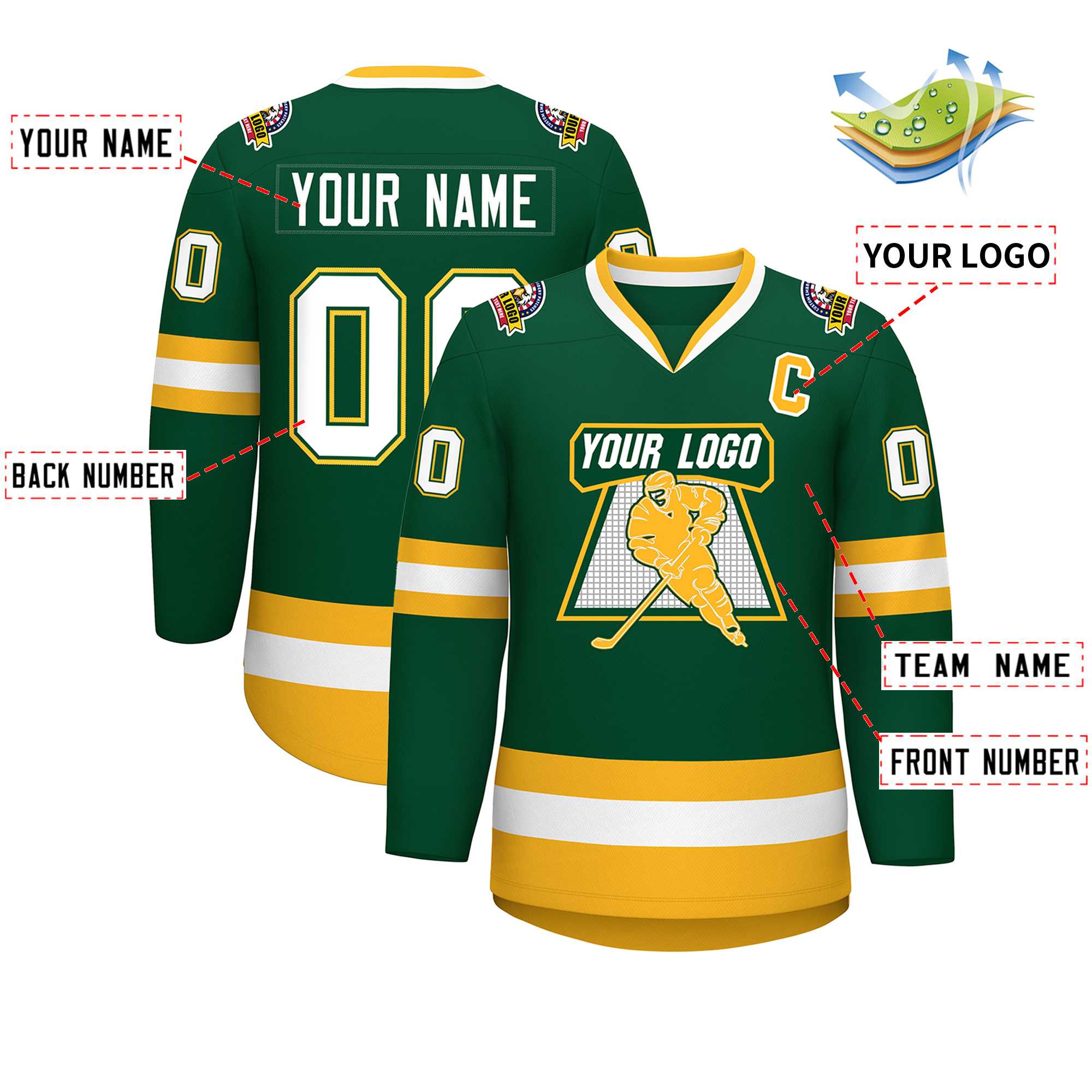 Custom Green White Green-Gold Classic Style Hockey Jersey