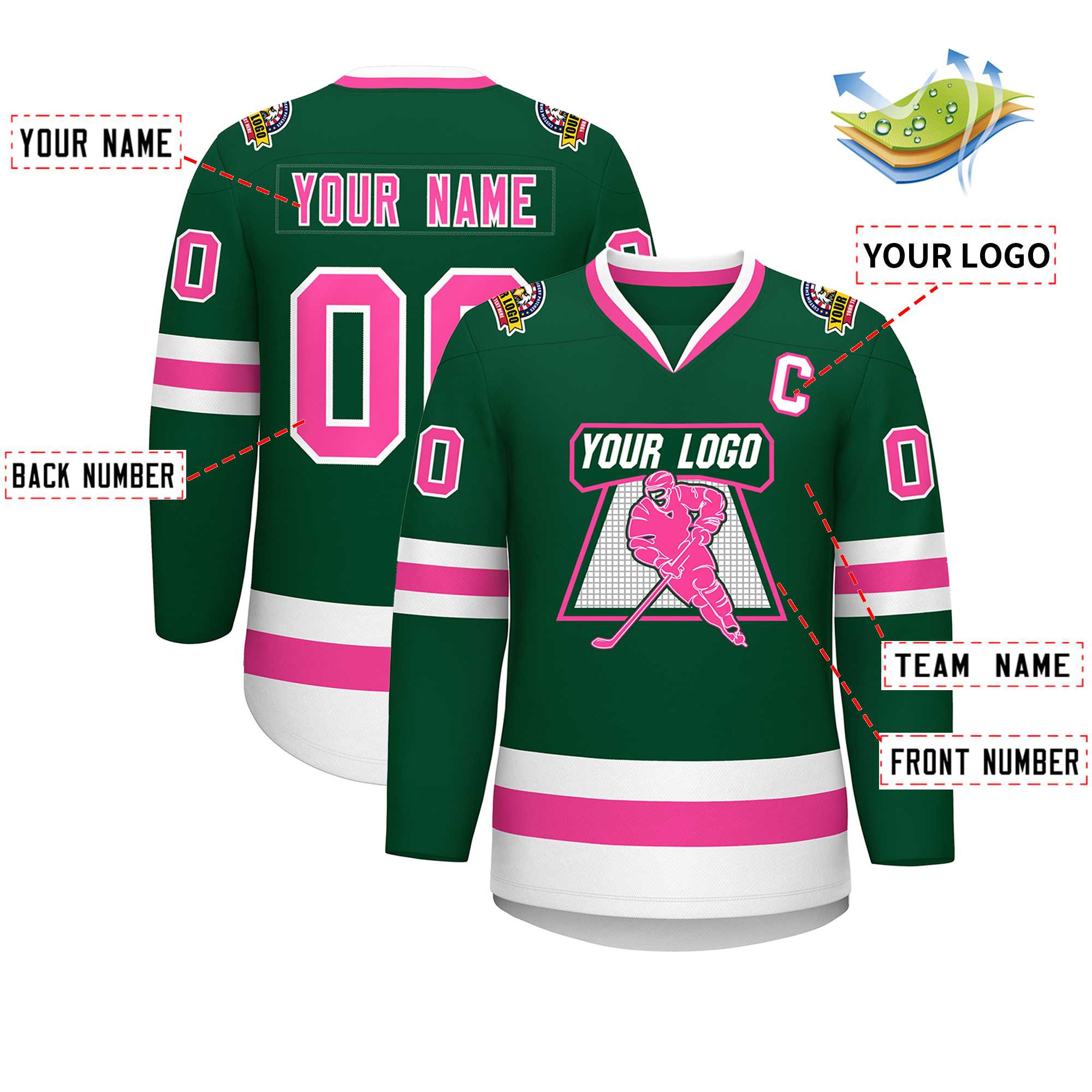 Maillot de hockey de style classique vert rose-blanc personnalisé