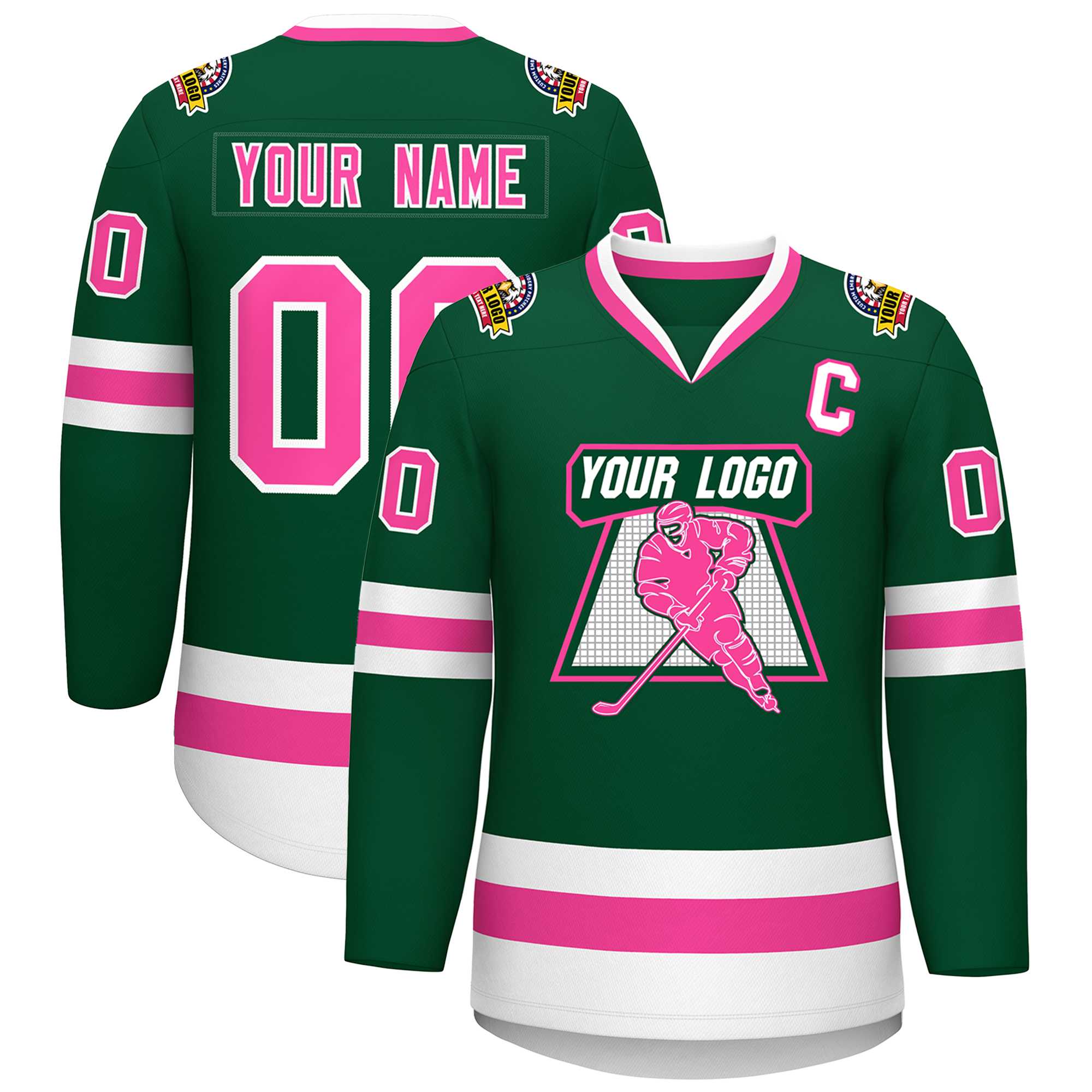 Maillot de hockey de style classique vert rose-blanc personnalisé