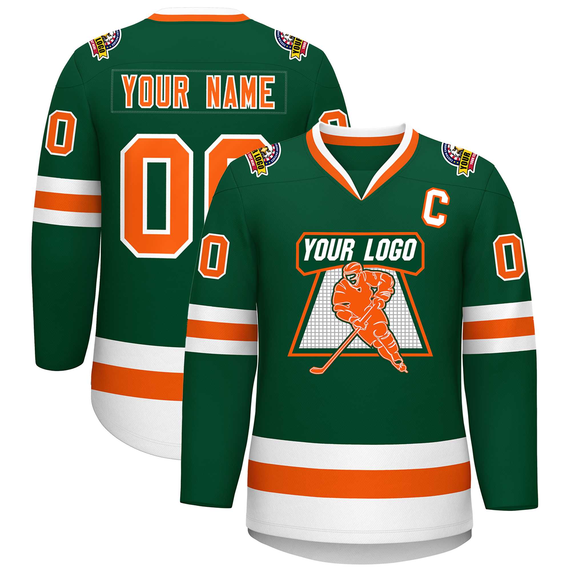 Maillot de hockey de style classique vert orange-blanc personnalisé