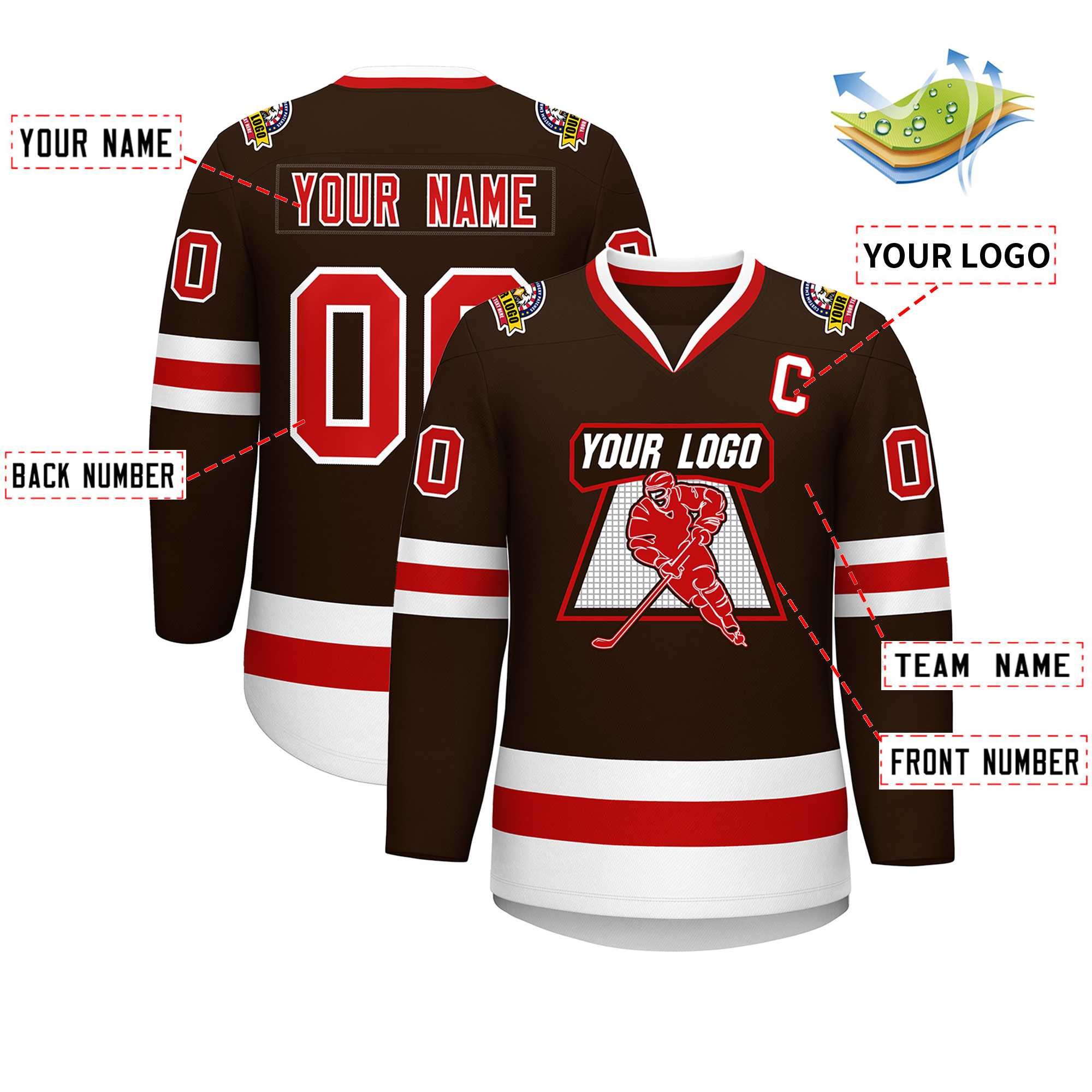 Custom Brown Red-White Classic Style Hockey Jersey