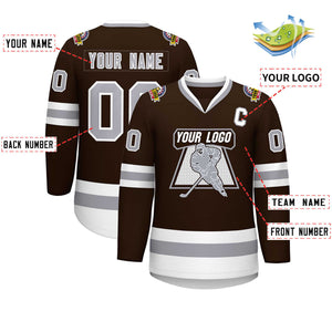 Custom Brown Gray-White Classic Style Hockey Jersey