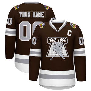 Custom Brown Gray-White Classic Style Hockey Jersey