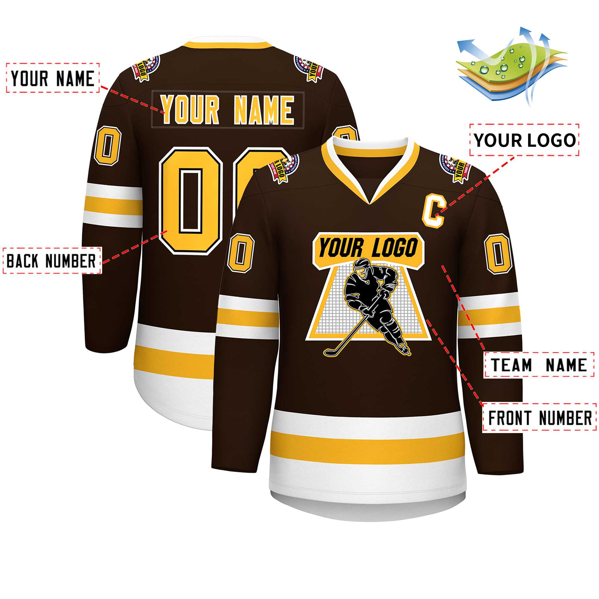 Custom Brown Gold Black-White Classic Style Hockey Jersey