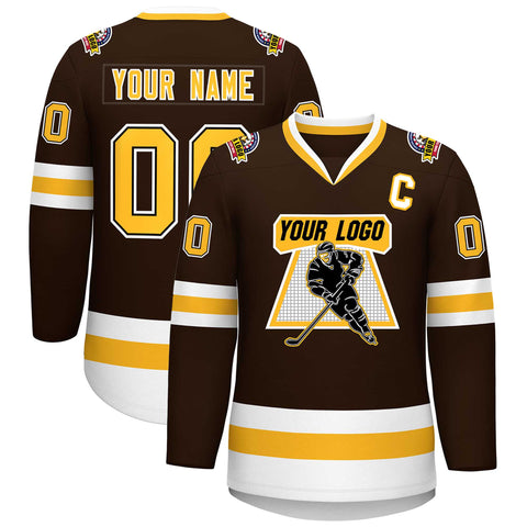 Custom Brown Gold Black-White Classic Style Hockey Jersey