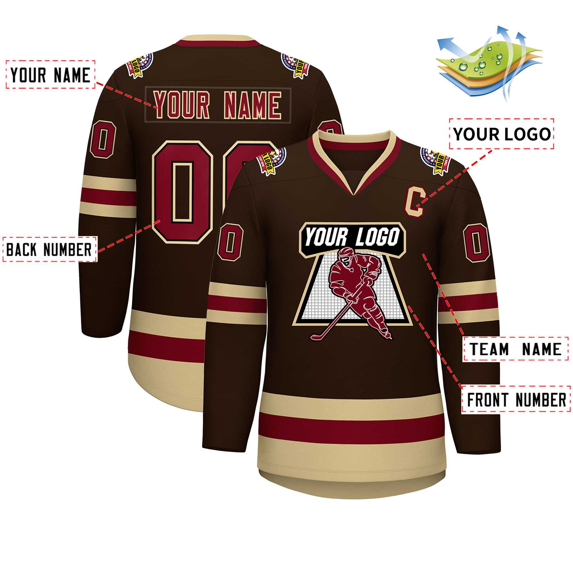 Custom Brown Crimson-Black Classic Style Hockey Jersey