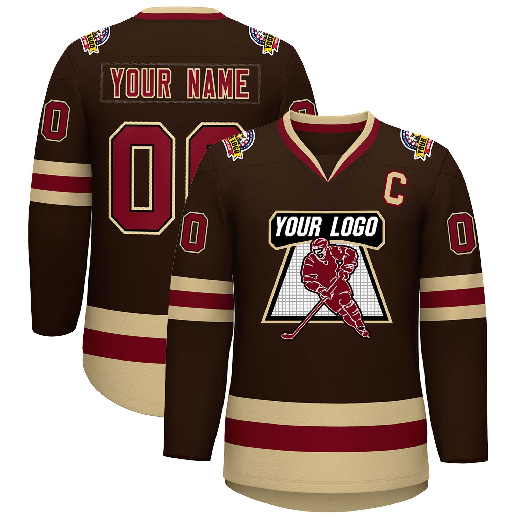 Custom Brown Crimson-Black Classic Style Hockey Jersey