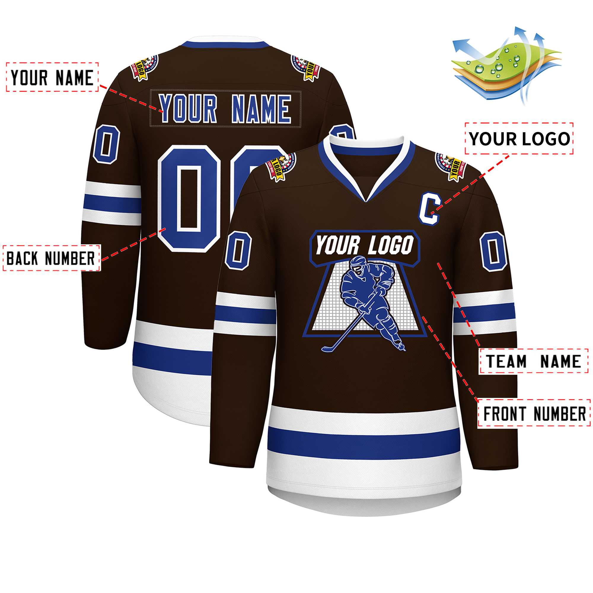 Custom Brown Royal-White Classic Style Hockey Jersey