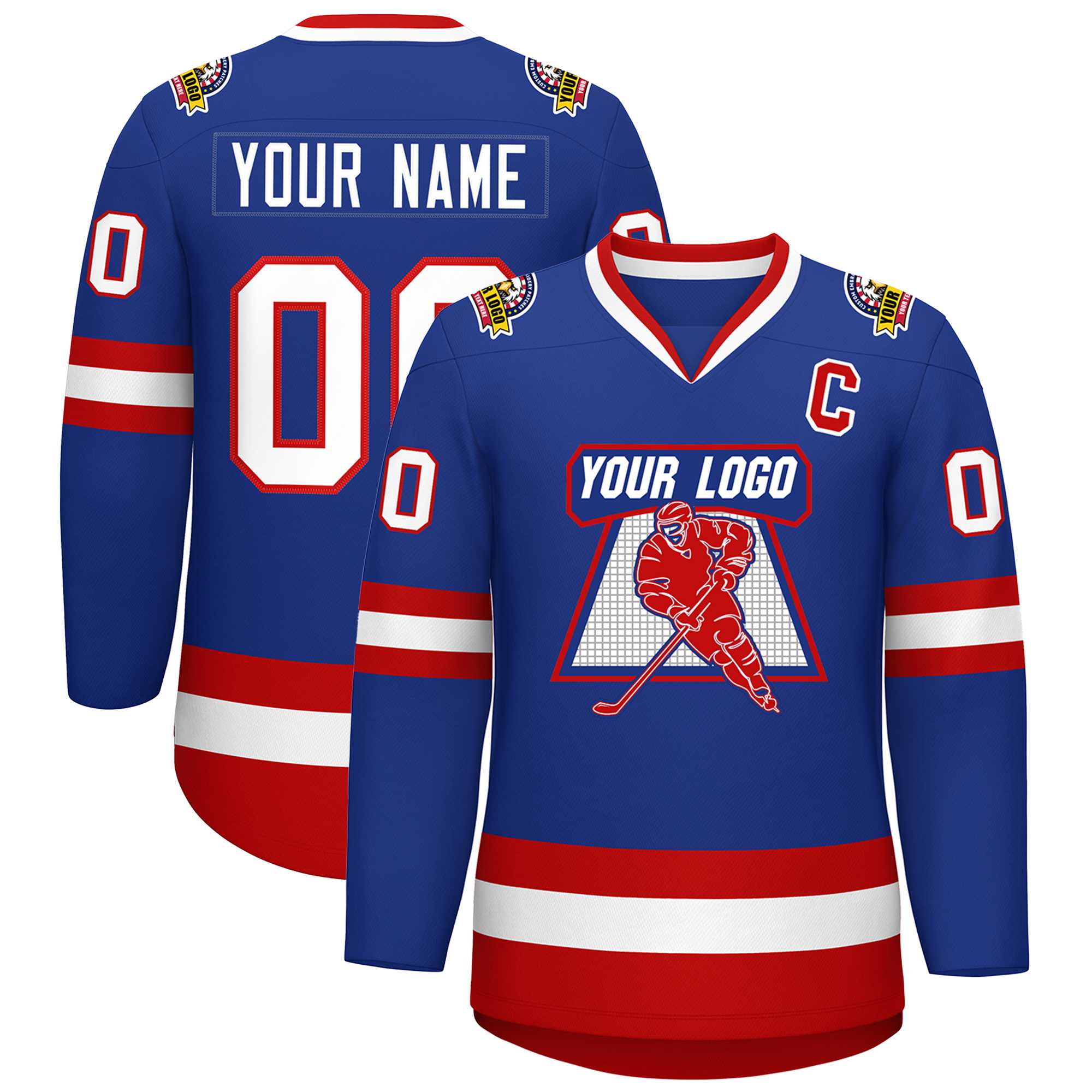 Custom Royal White-Red Classic Style Hockey Jersey