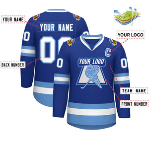 Custom Royal White-Light Blue Classic Style Hockey Jersey