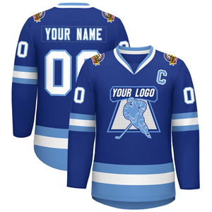 Custom Royal White-Light Blue Classic Style Hockey Jersey