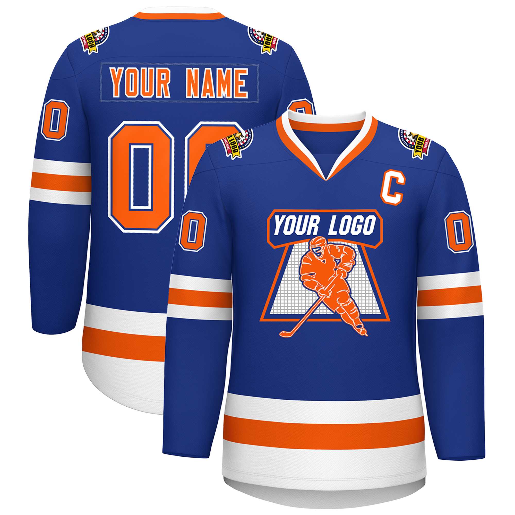 Maillot de hockey personnalisé de style classique Royal Orange Royal-White