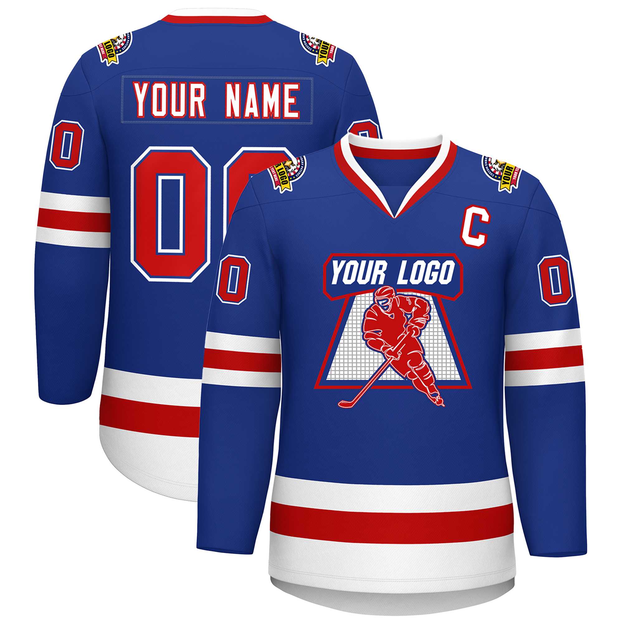 Custom Royal Red Royal-White Classic Style Hockey Jersey