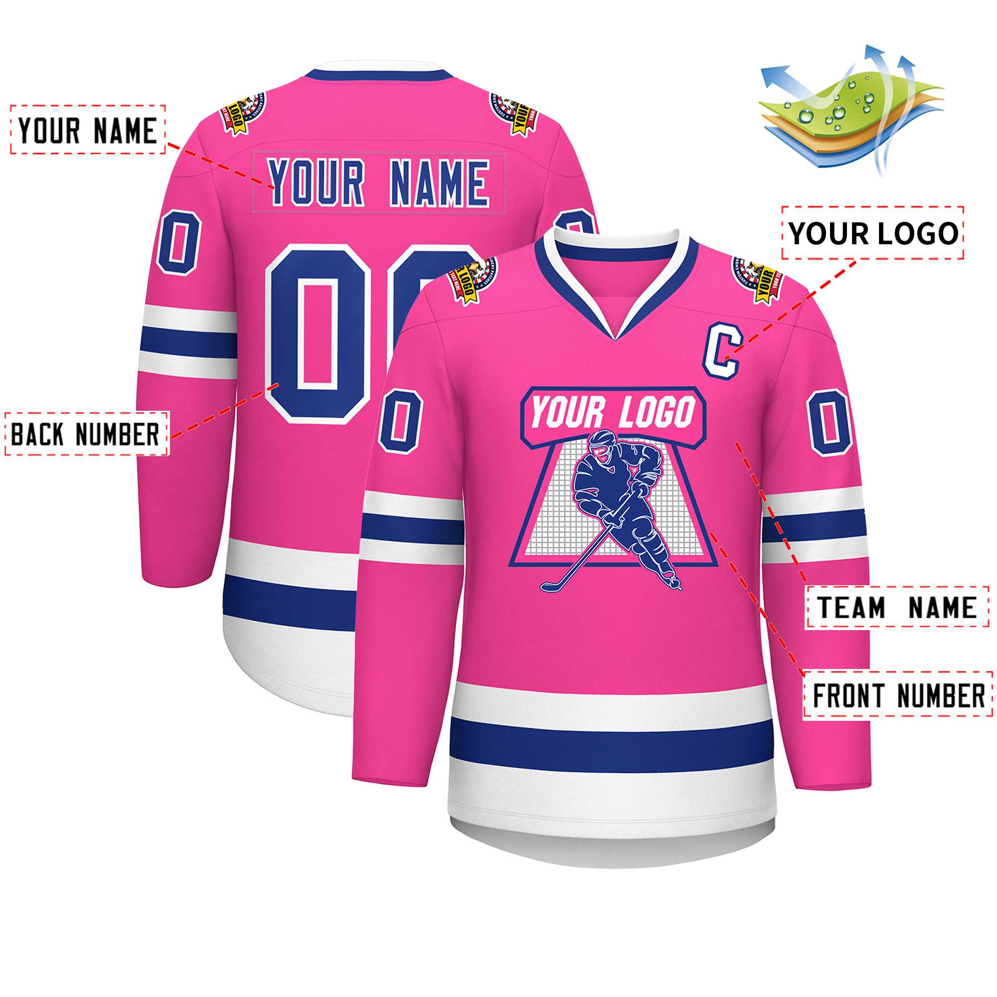 Maillot de hockey de style classique rose royal-blanc personnalisé