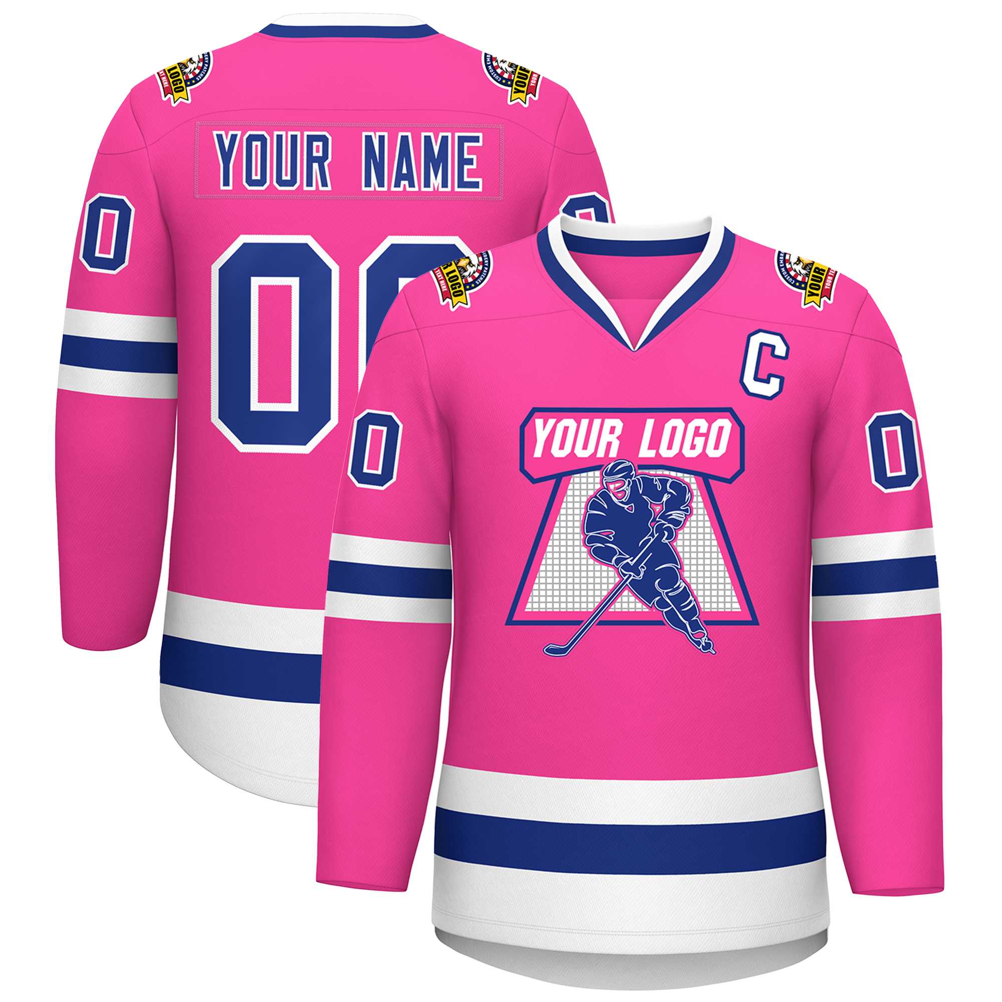 Maillot de hockey de style classique rose royal-blanc personnalisé