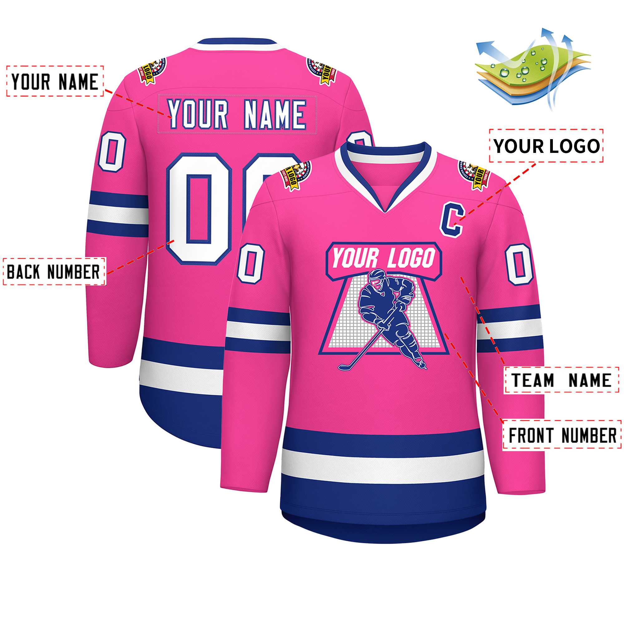 Maillot de hockey de style classique rose blanc-royal personnalisé