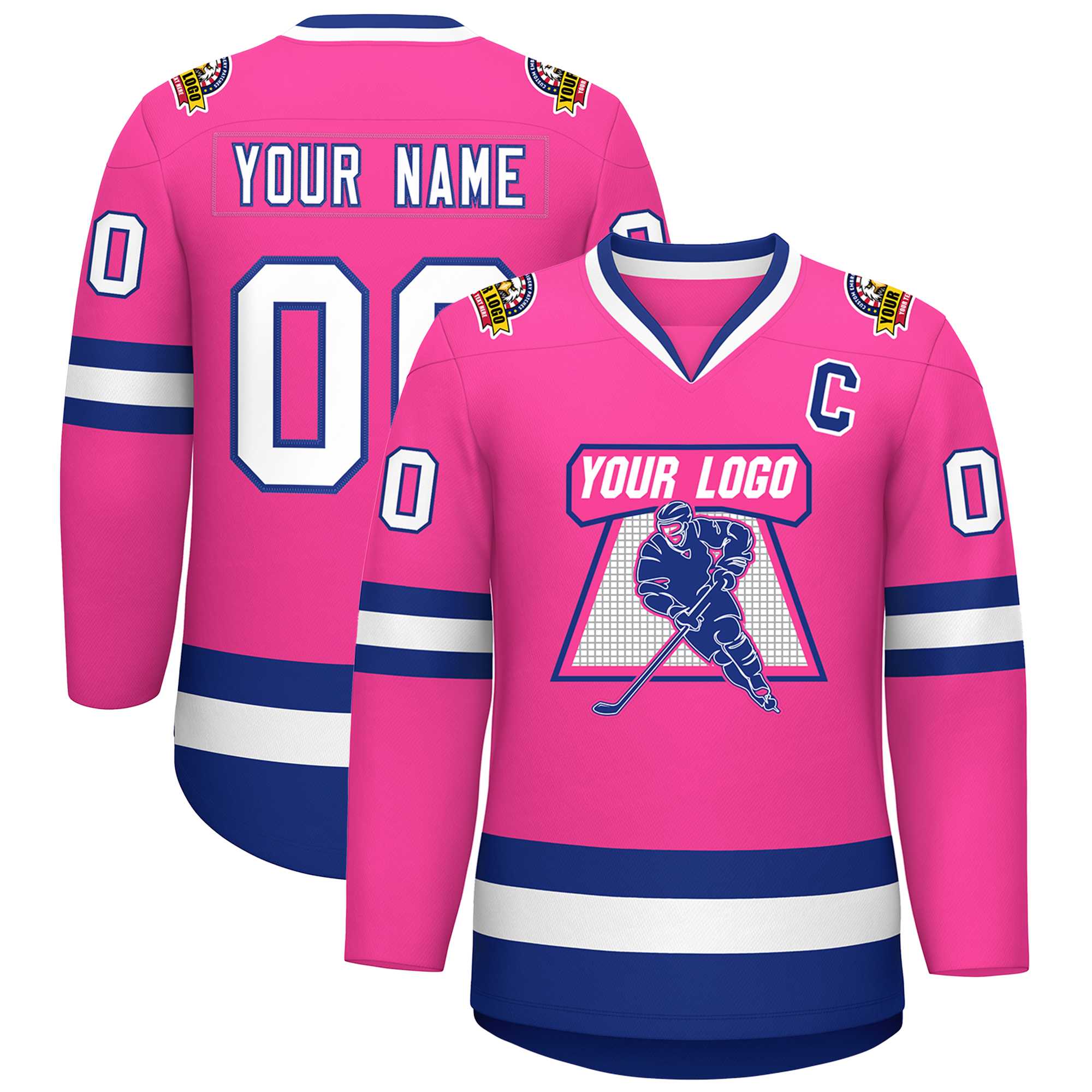 Maillot de hockey de style classique rose blanc-royal personnalisé