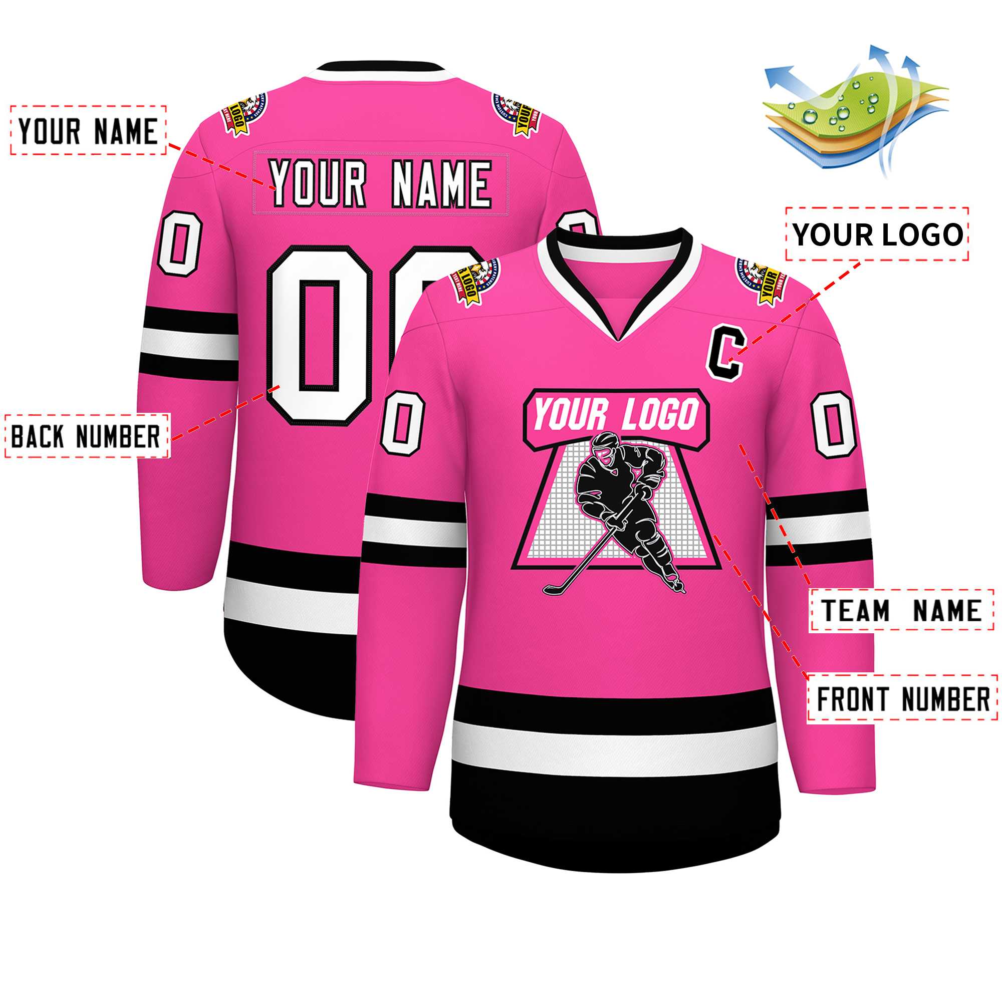 Maillot de hockey de style classique rose blanc-noir personnalisé