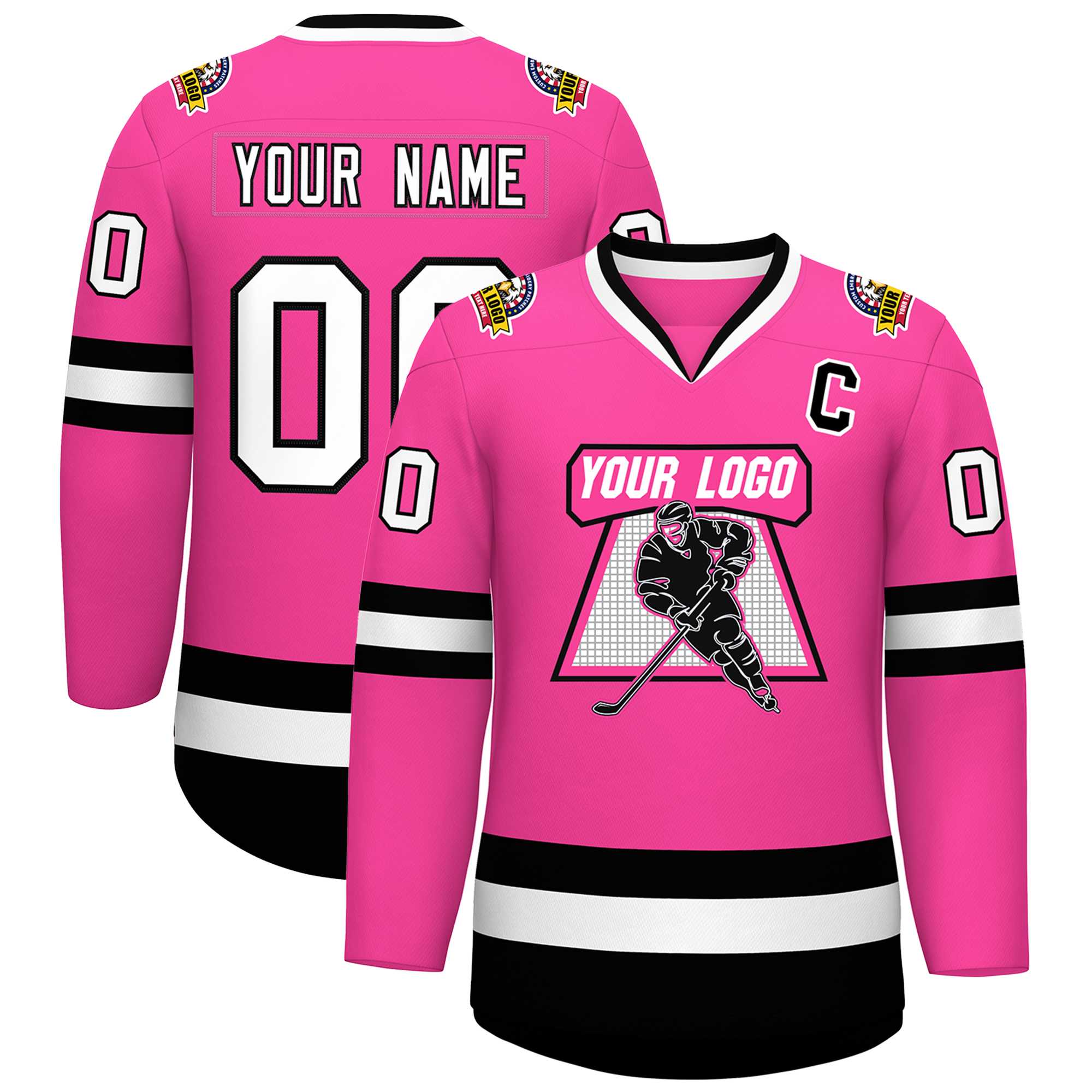 Custom Pink White-Black Classic Style Hockey Jersey