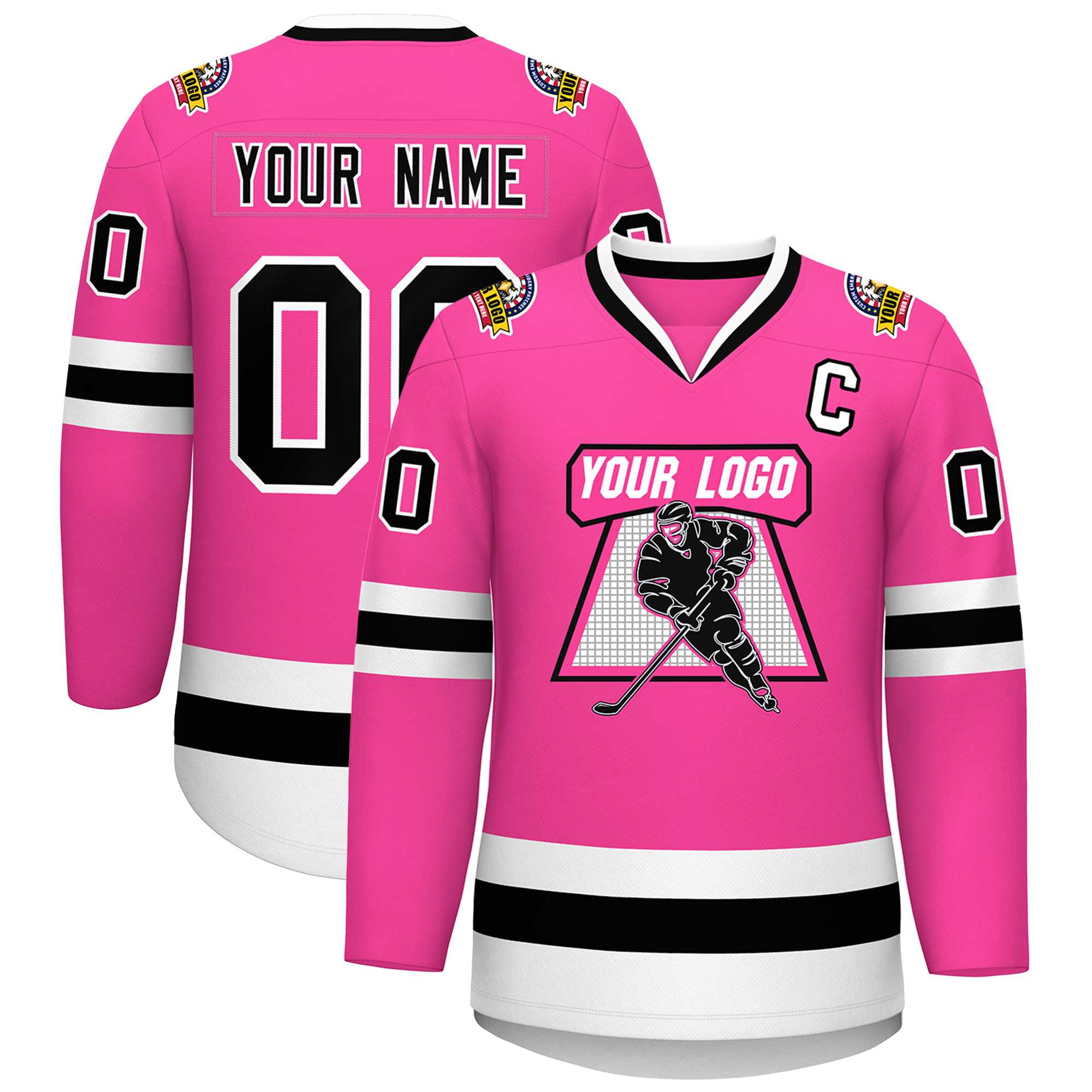 Maillot de hockey de style classique rose noir-blanc personnalisé