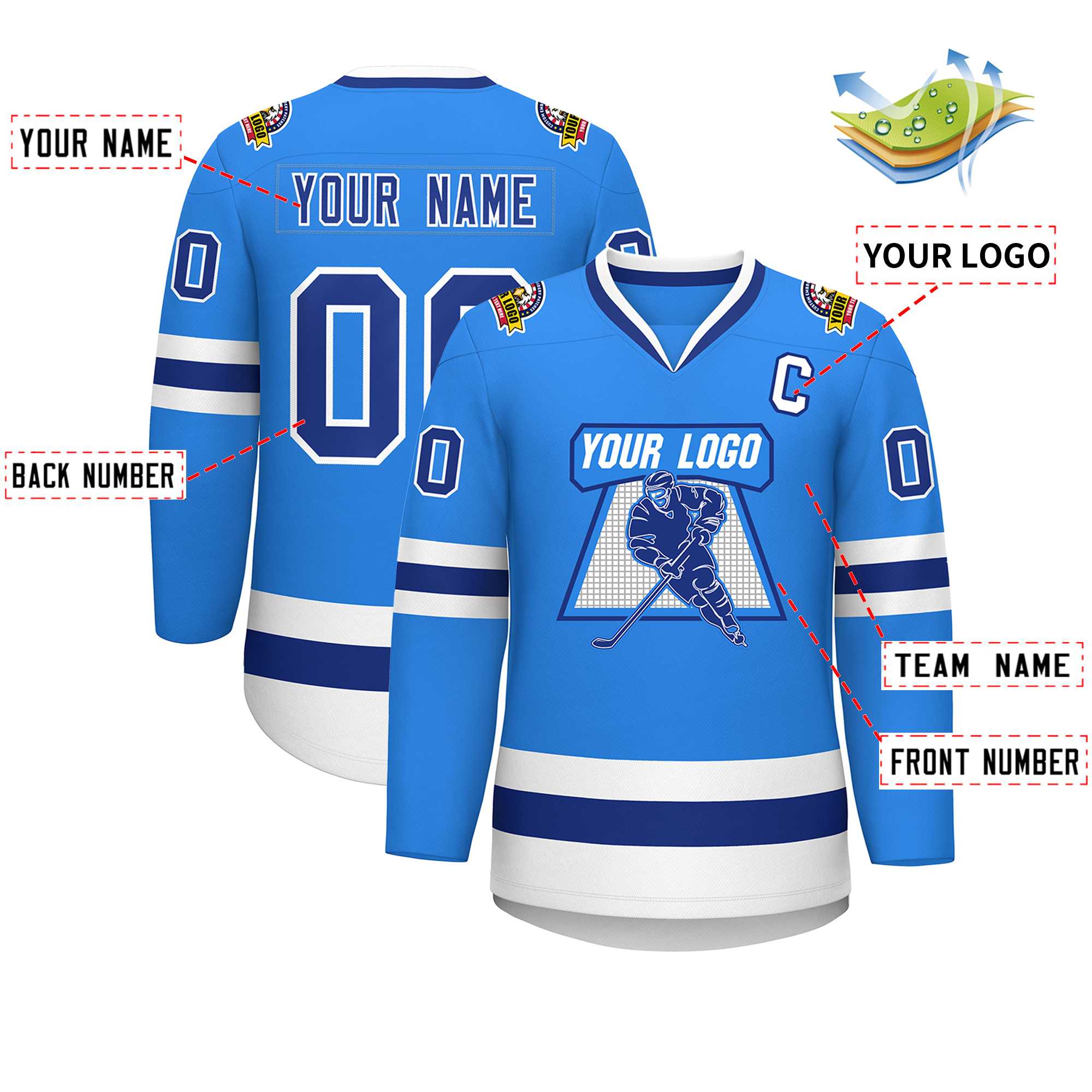 Custom Powder Blue Royal-White Classic Style Hockey Jersey