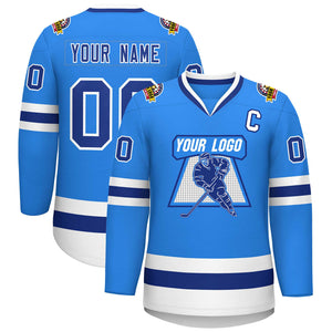 Maillot de hockey de style classique bleu poudre personnalisé Royal-White