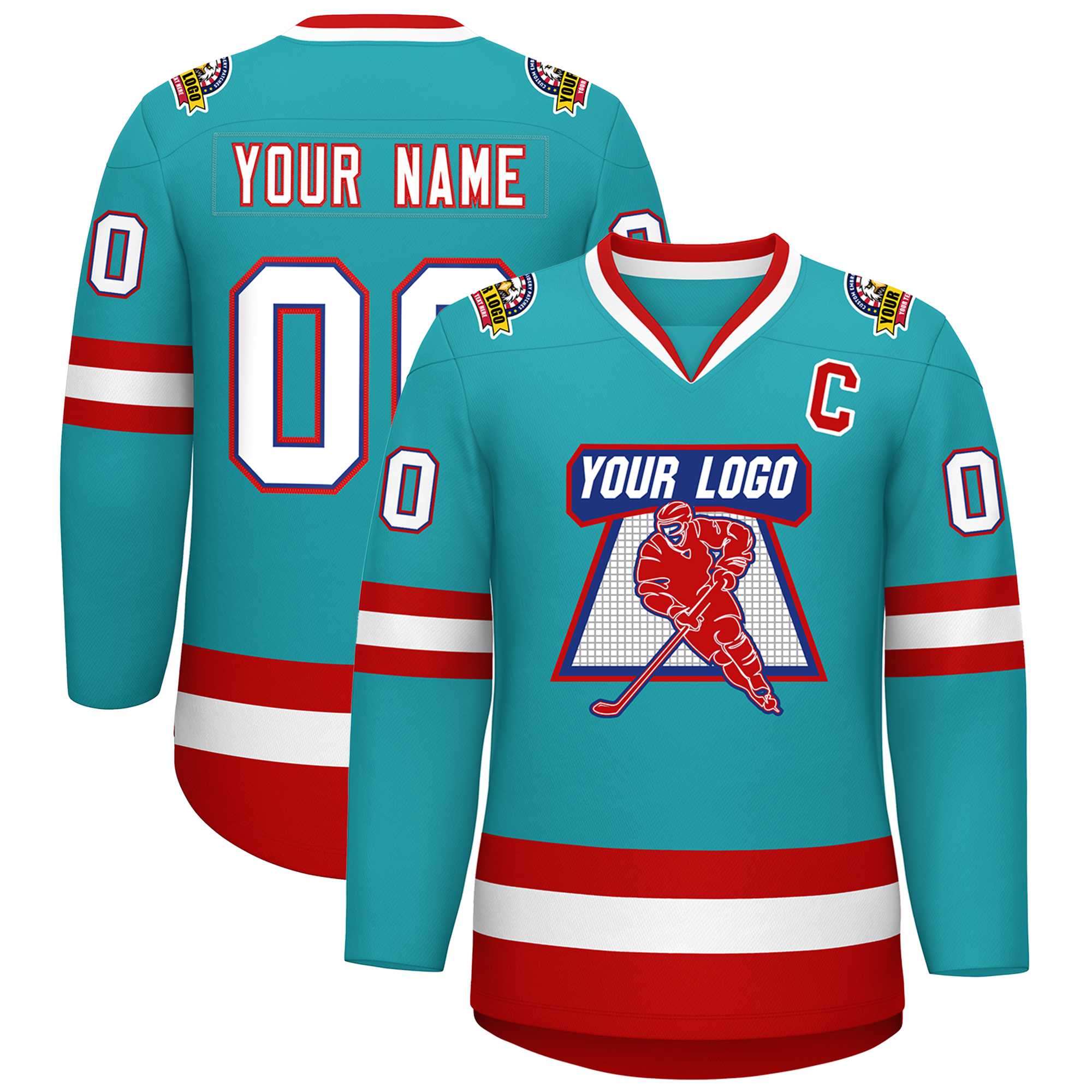 Maillot de hockey de style classique Aqua White Royal-Red personnalisé