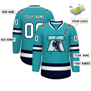 Maillot de hockey de style classique Aqua blanc-marine personnalisé