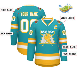 Maillot de hockey de style classique Aqua blanc-or personnalisé