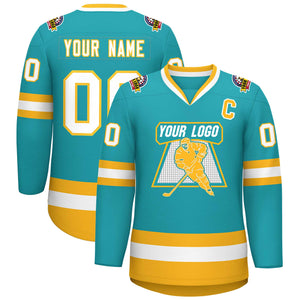 Maillot de hockey de style classique Aqua blanc-or personnalisé