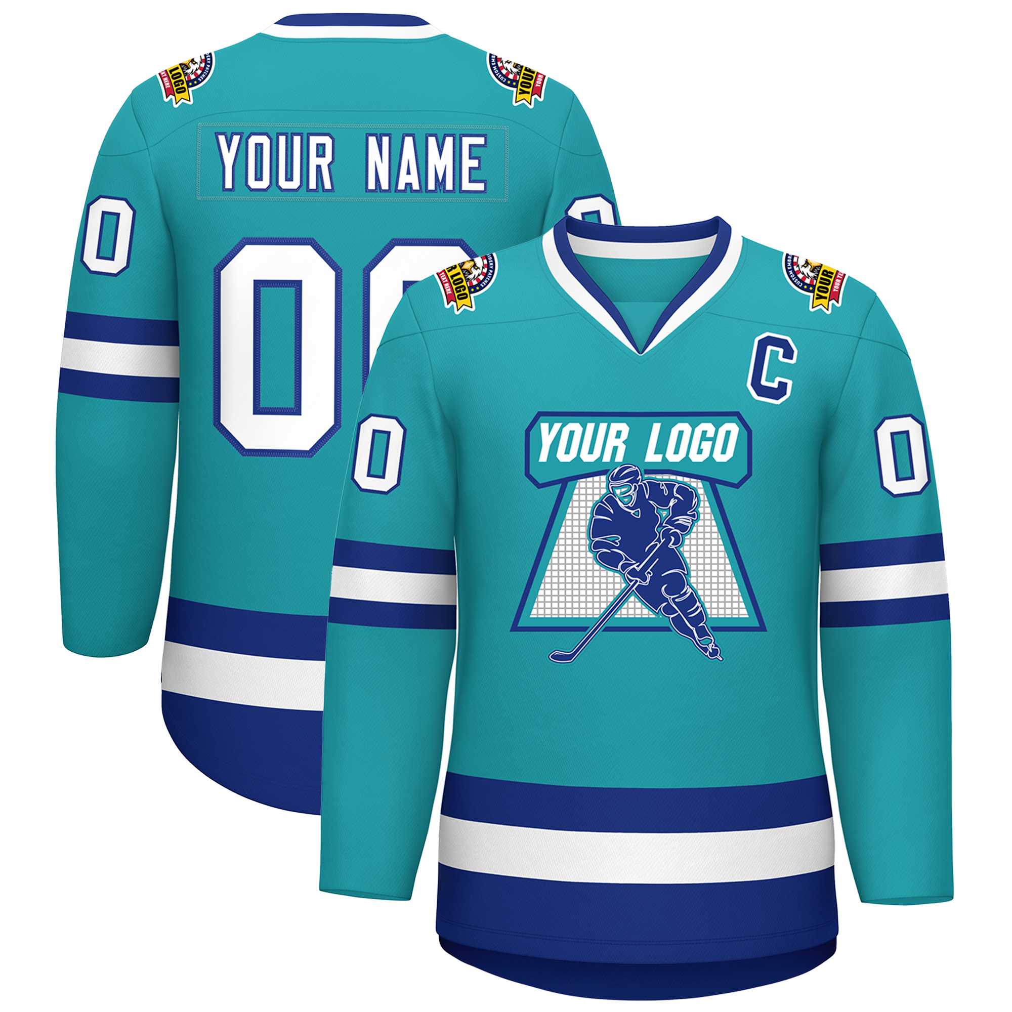 Maillot de hockey de style classique Aqua White-Royal personnalisé