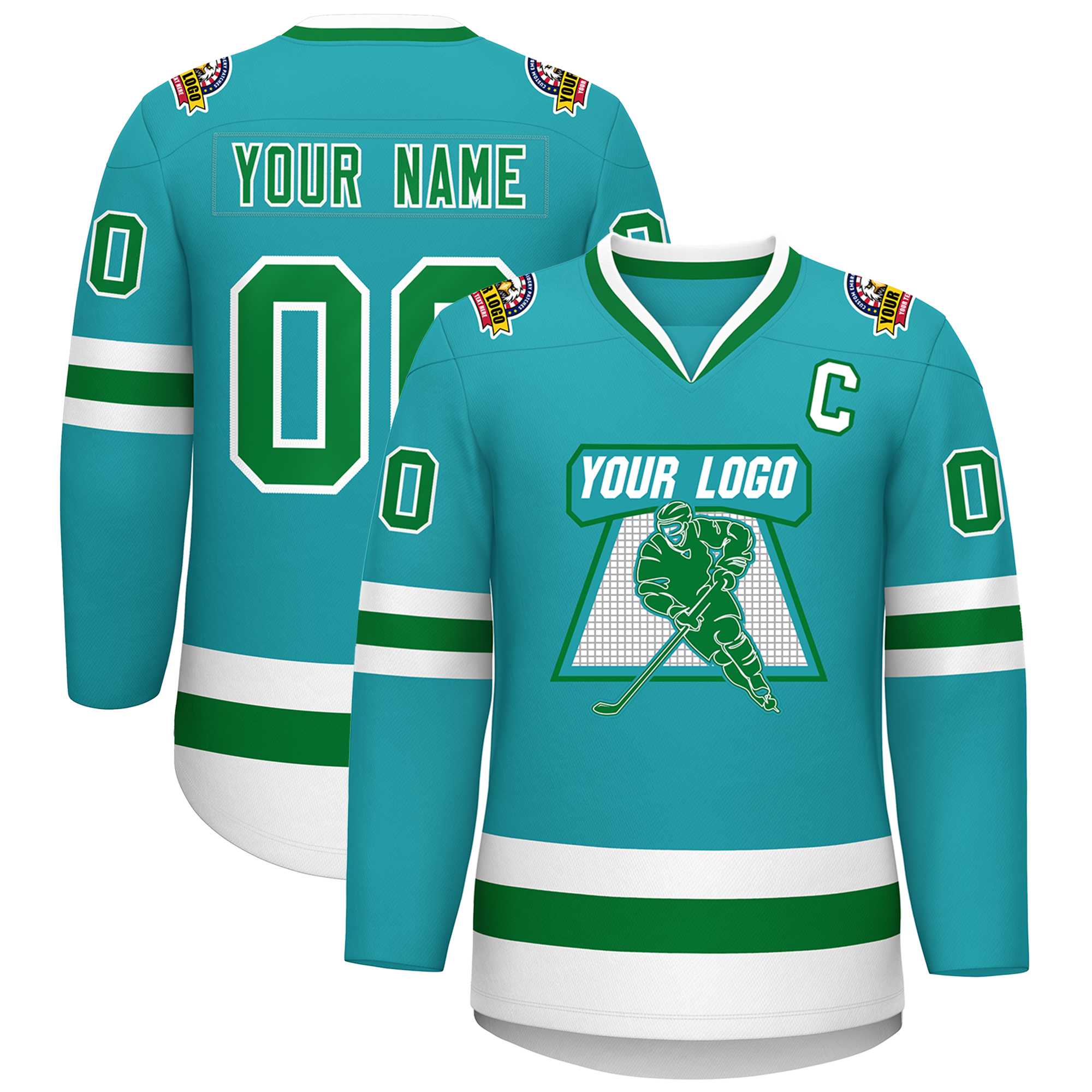 Maillot de hockey de style classique Aqua Kelly personnalisé vert-blanc