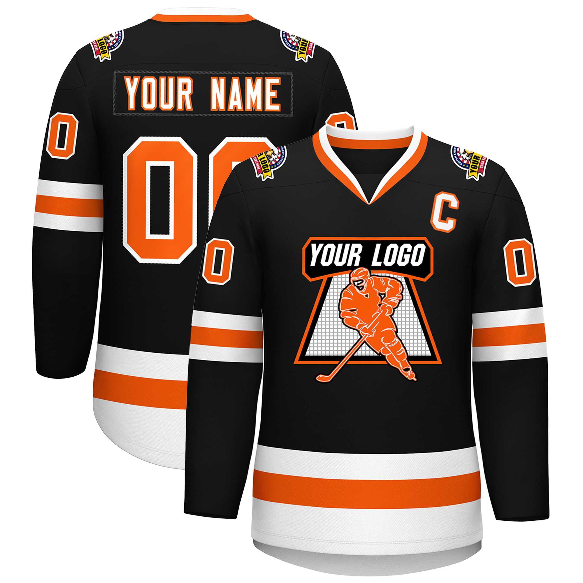 Custom Black Orange-White Classic Style Hockey Jersey